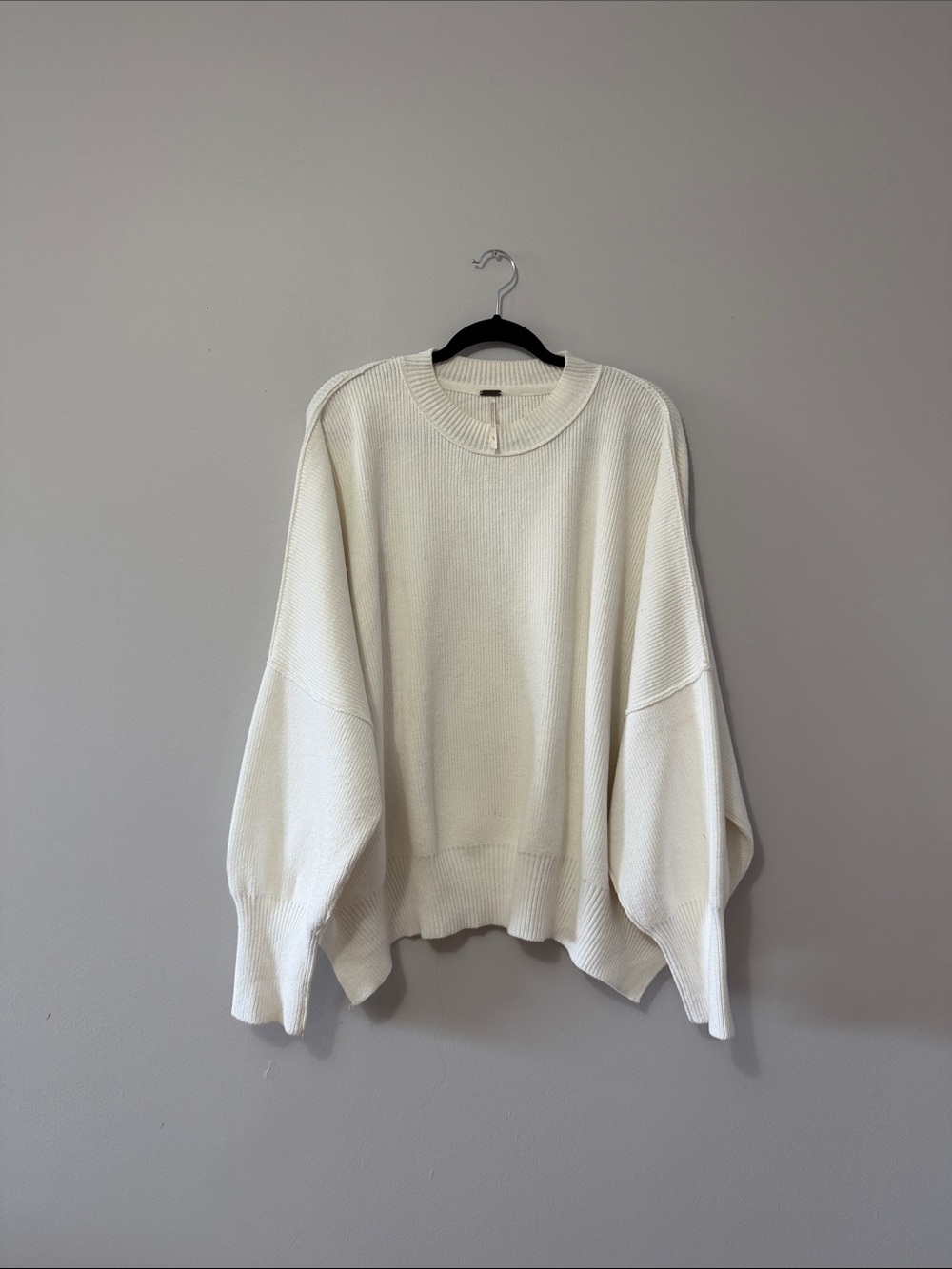 Free People Ivory Boxy Crewneck Sweater